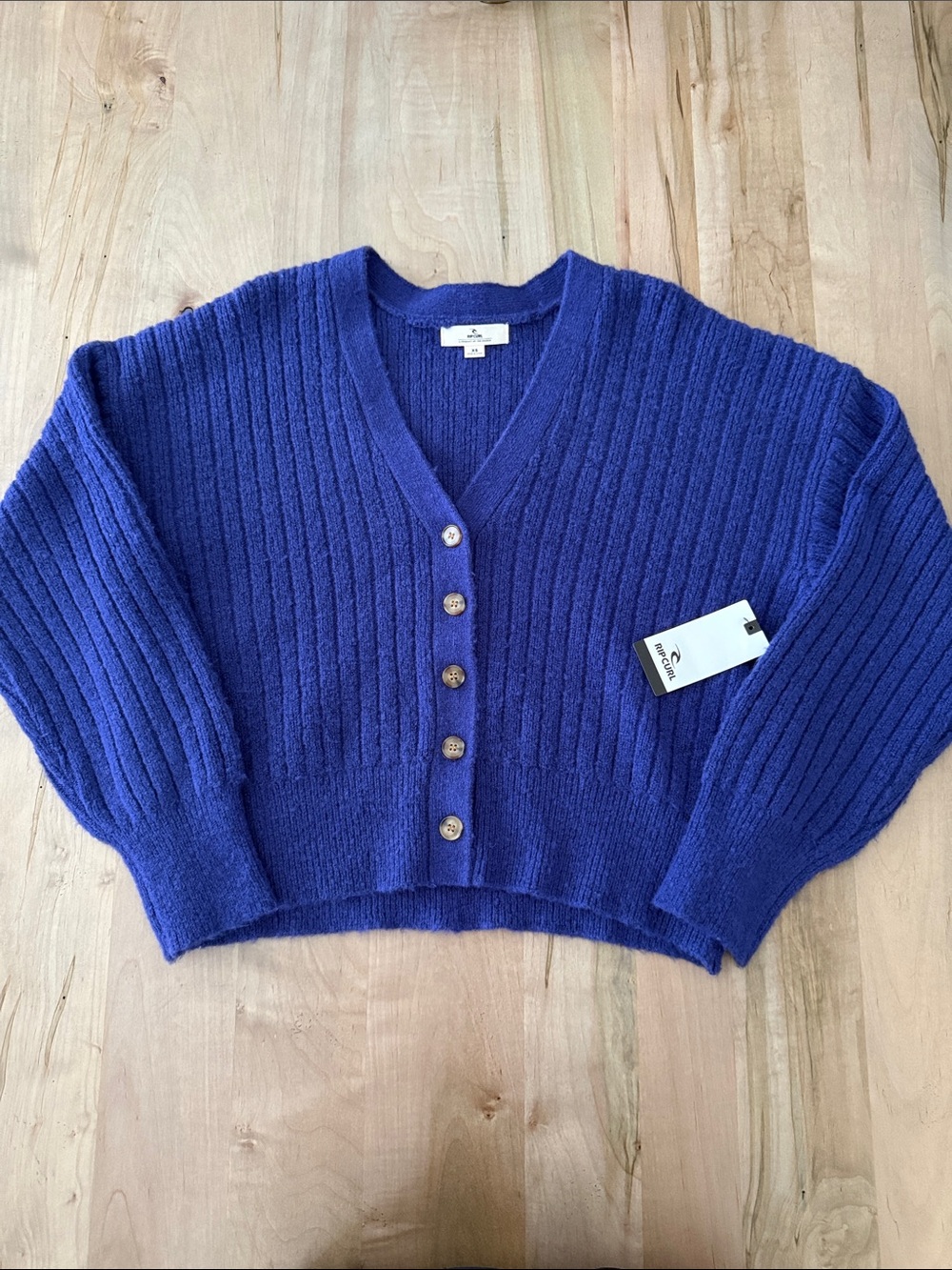 Rip Curl V-Neck Ribbed Cardigan in Cobalt Blue